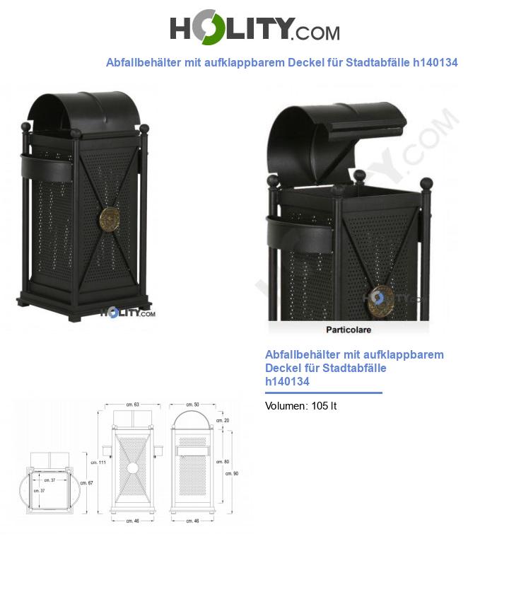 Abfallbehälter mit aufklappbarem Deckel für Stadtabfälle h140134