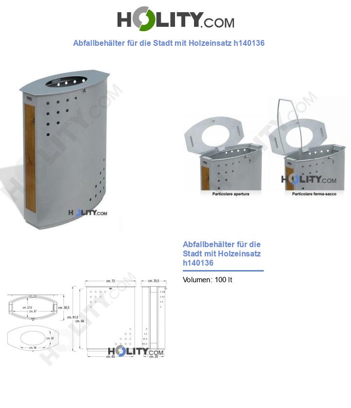 Abfallbehälter für die Stadt mit Holzeinsatz h140136
