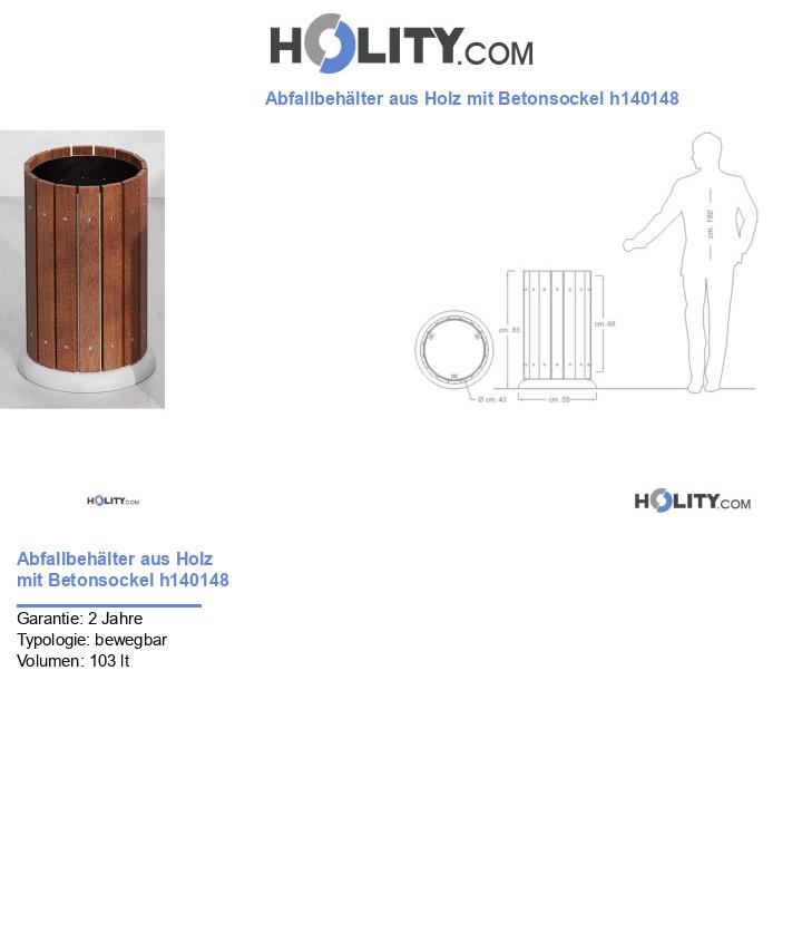 Abfallbehälter aus Holz mit Betonsockel h140148