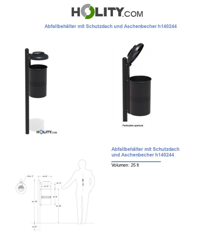 Abfallbehälter mit Schutzdach und Aschenbecher h140244