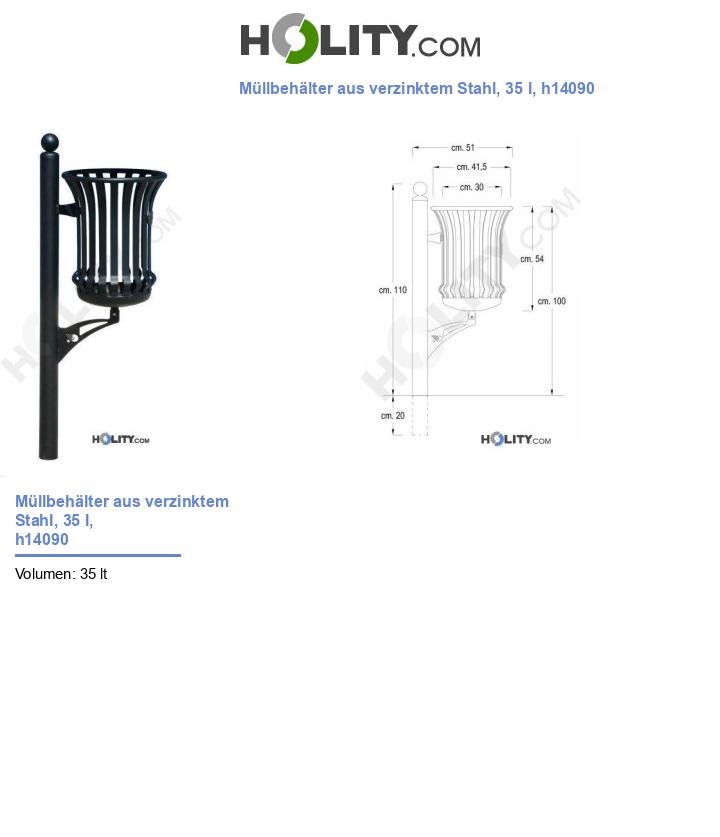 Müllbehälter aus verzinktem Stahl, 35 l, h14090