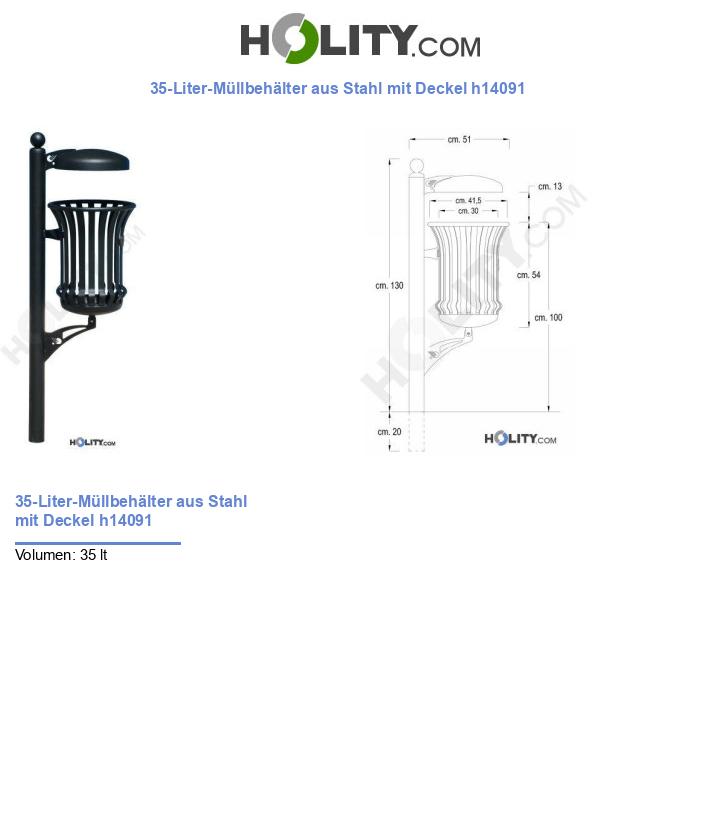 35-Liter-Müllbehälter aus Stahl mit Deckel h14091