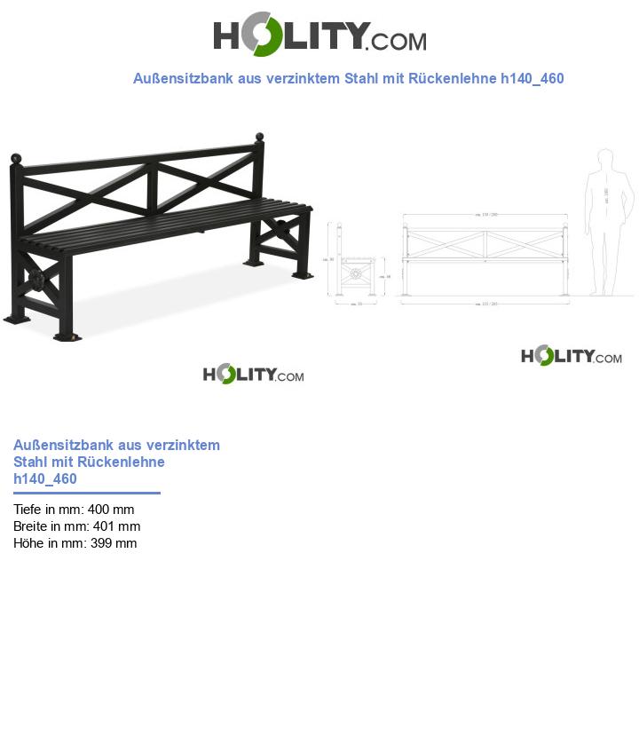 Außensitzbank aus verzinktem Stahl mit Rückenlehne h140_460
