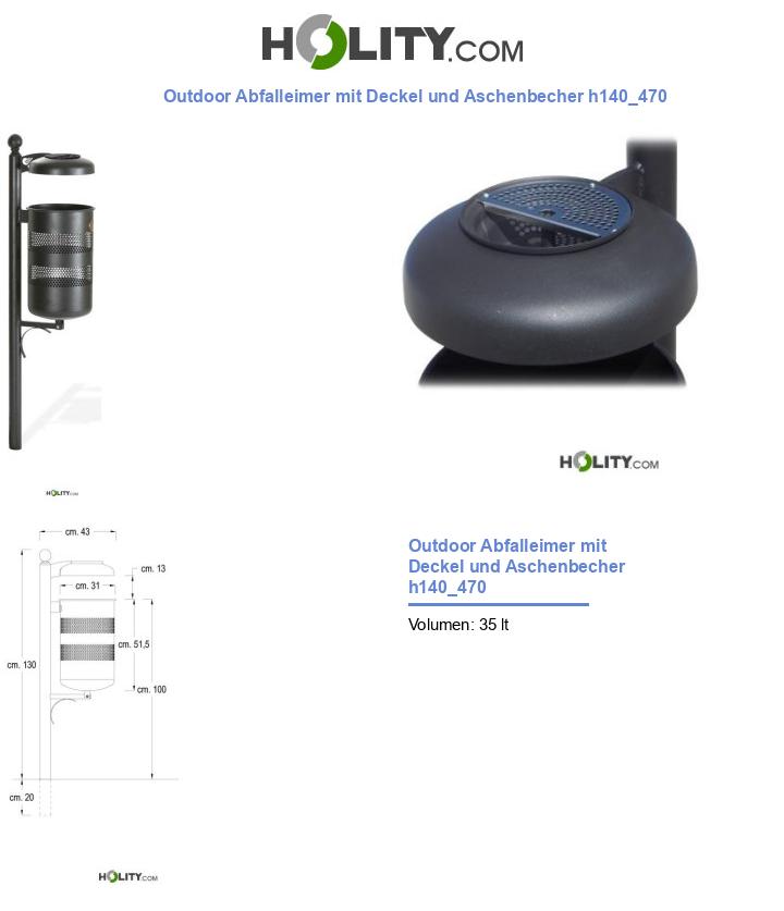 Outdoor Abfalleimer mit Deckel und Aschenbecher h140_470