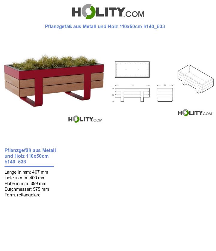 Pflanzgefäß aus Metall und Holz 110x50cm h140_533