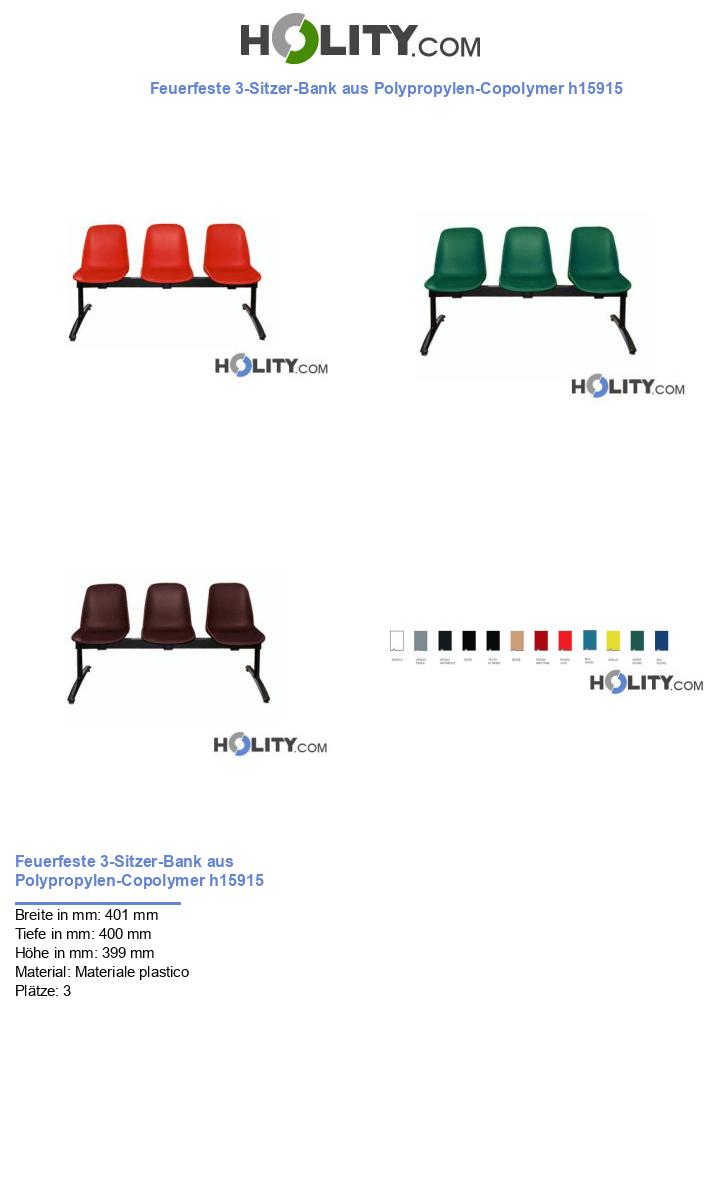 Feuerfeste 3-Sitzer-Bank aus Polypropylen-Copolymer h15915
