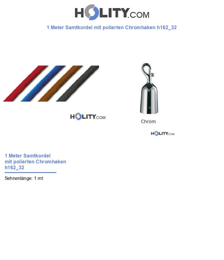 1 Meter Samtkordel mit polierten Chromhaken h162_32