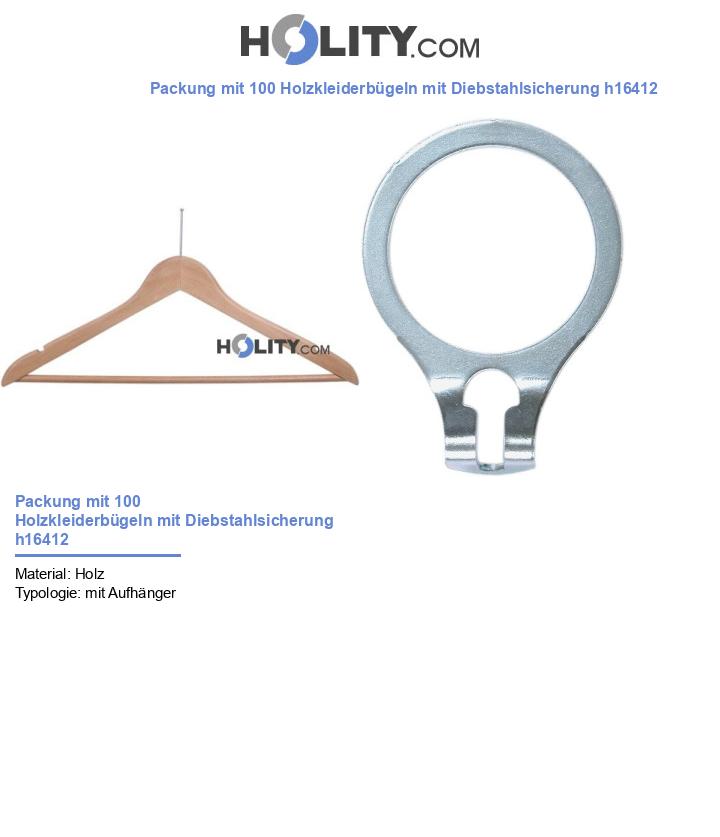 Packung mit 100 Holzkleiderbügeln mit Diebstahlsicherung h16412