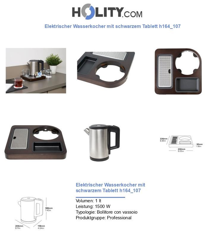 Elektrischer Wasserkocher mit schwarzem Tablett h164_107