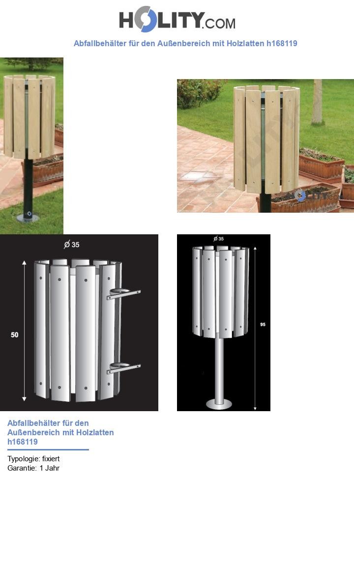 Abfallbehälter für den Außenbereich mit Holzlatten h168119