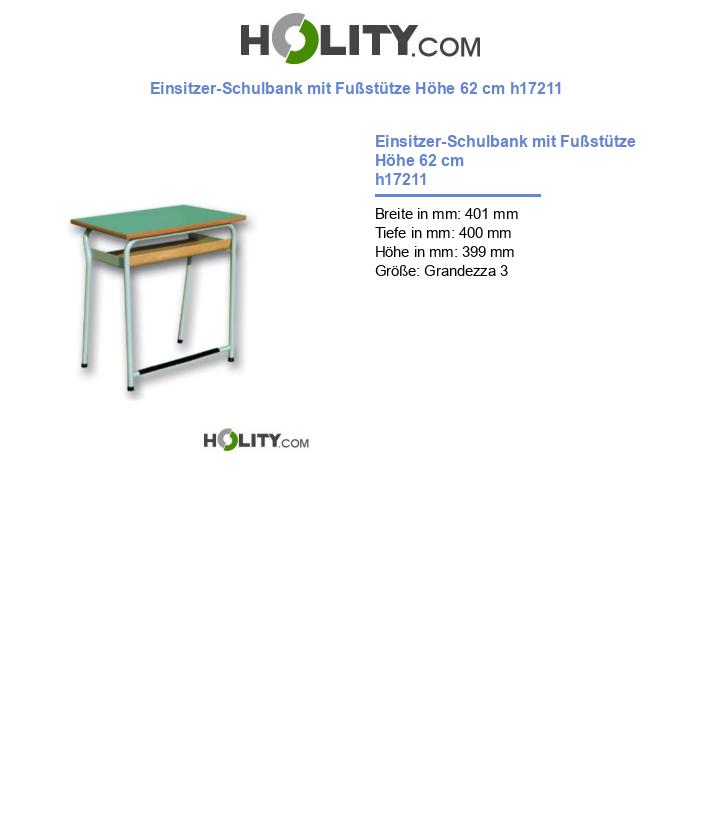 Einsitzer-Schulbank mit Fußstütze Höhe 62 cm h17211