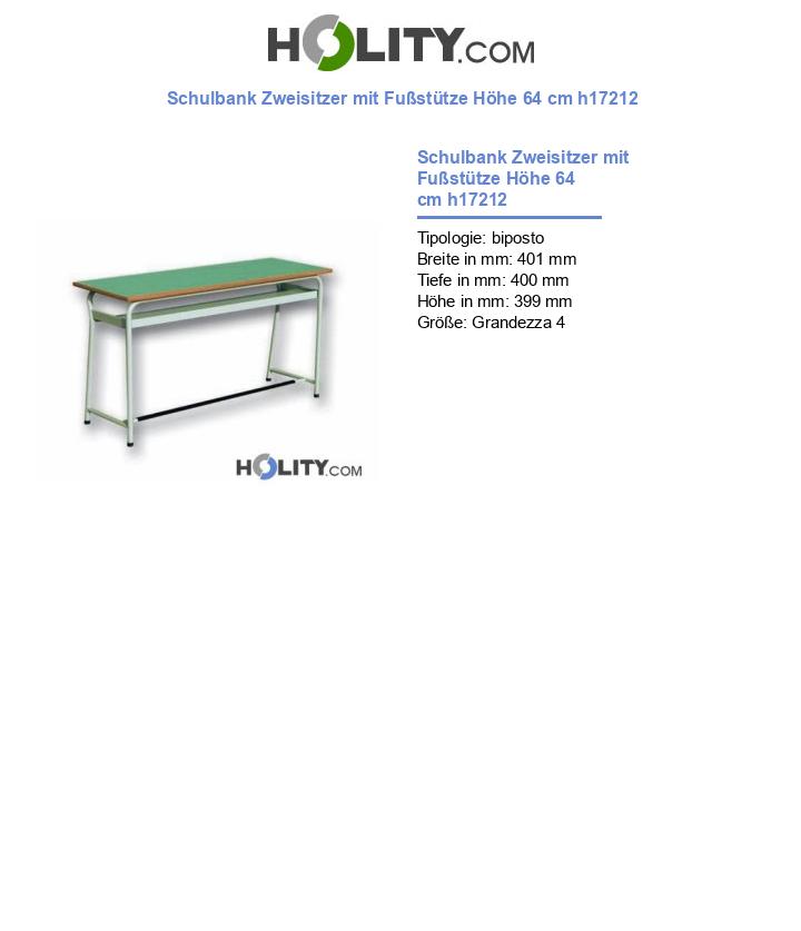 Schulbank Zweisitzer mit Fußstütze Höhe 64 cm h17212