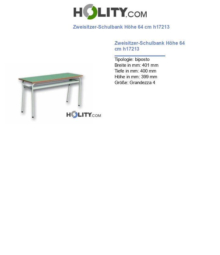 Zweisitzer-Schulbank Höhe 64 cm h17213