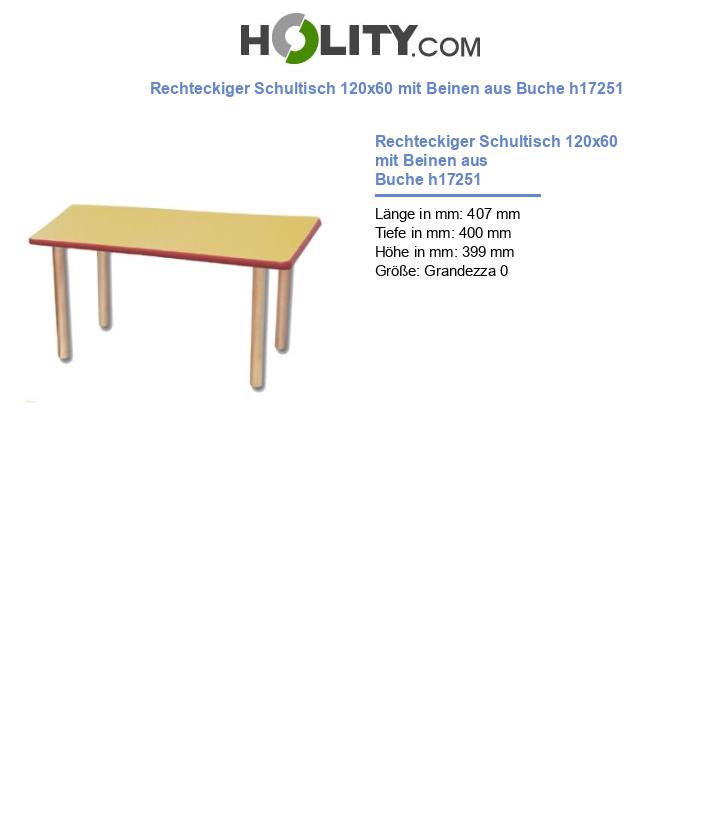 Rechteckiger Schultisch 120x60 mit Beinen aus Buche h17251