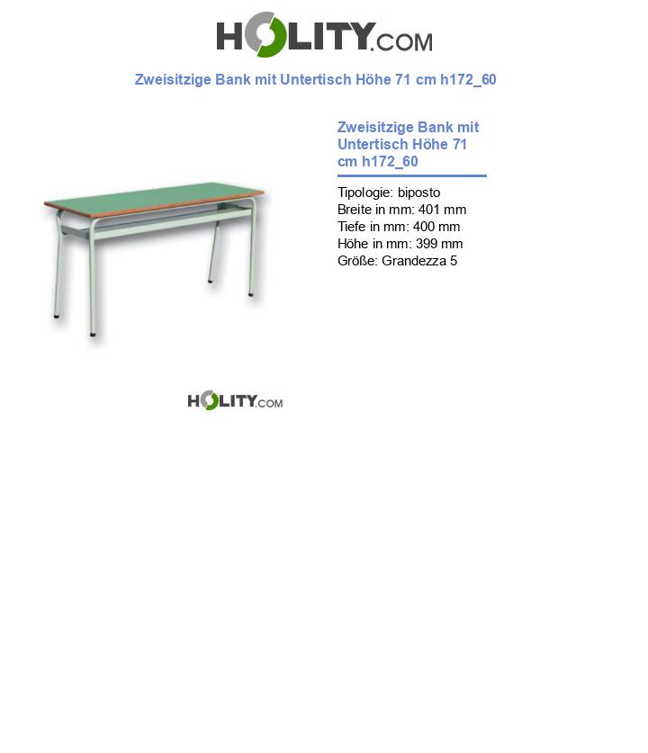 Zweisitzige Bank mit Untertisch Höhe 71 cm h172_60
