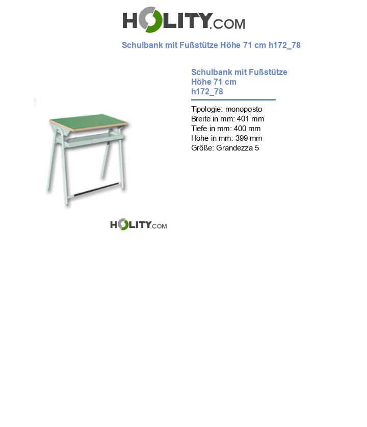 Schulbank mit Fußstütze Höhe 71 cm h172_78