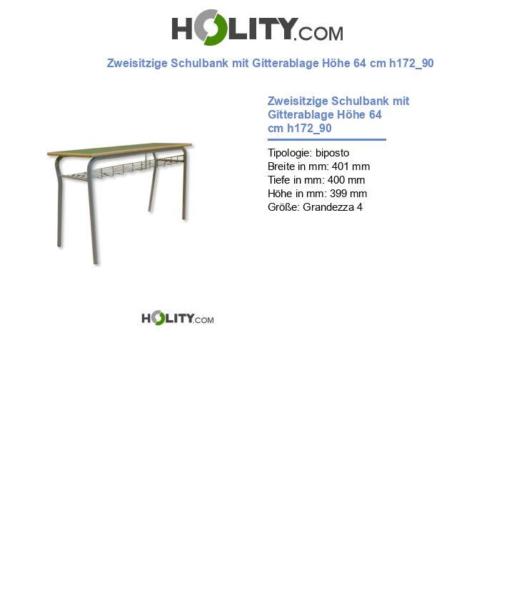 Zweisitzige Schulbank mit Gitterablage Höhe 64 cm h172_90