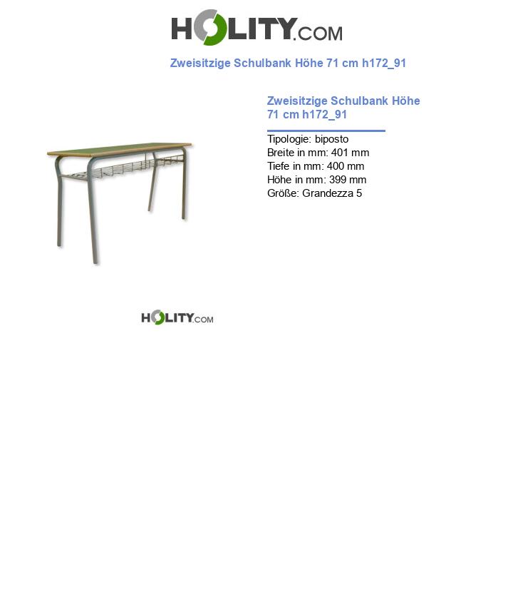 Zweisitzige Schulbank Höhe 71 cm h172_91