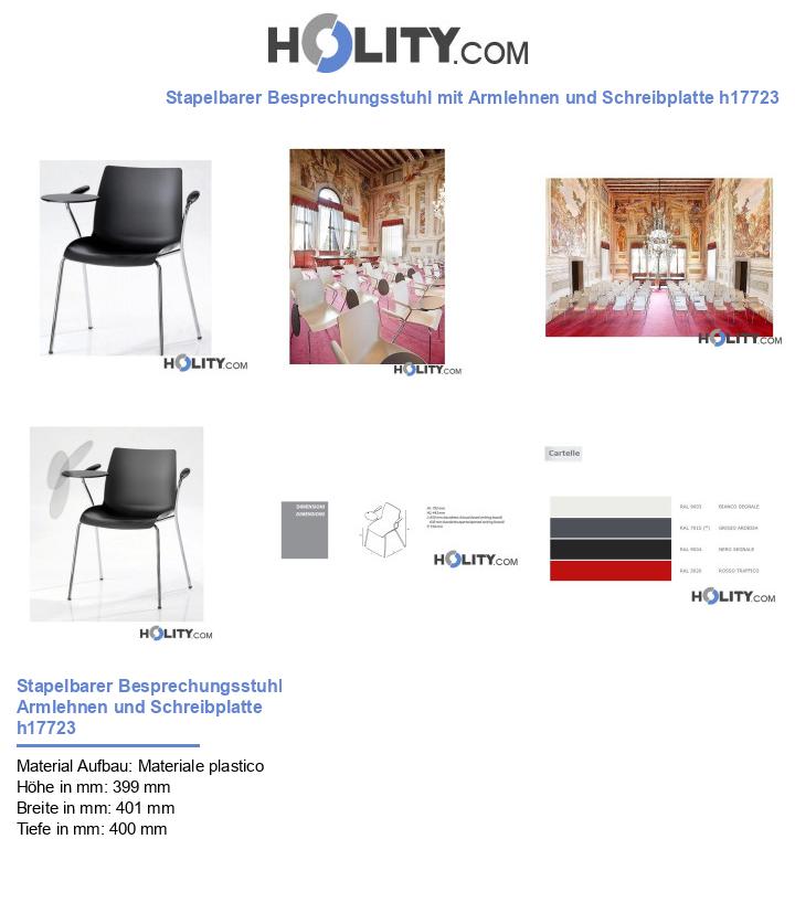 Stapelbarer Besprechungsstuhl mit Armlehnen und Schreibplatte h17723
