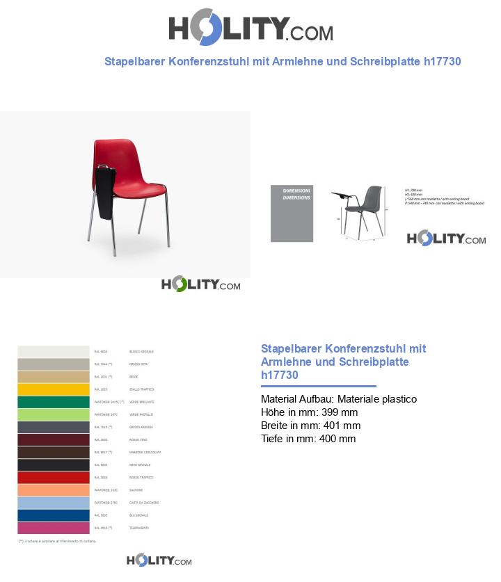 Stapelbarer Konferenzstuhl mit Armlehne und Schreibplatte h17730