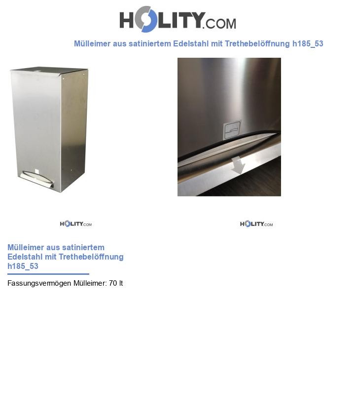 Mülleimer aus satiniertem Edelstahl mit Trethebelöffnung h185_53