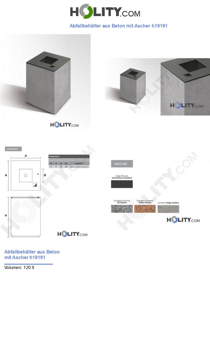 Abfallbehälter aus Beton mit Ascher h19191