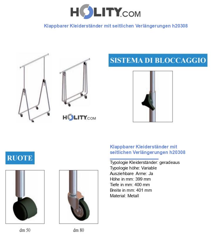 Klappbarer Kleiderständer mit seitlichen Verlängerungen h20308