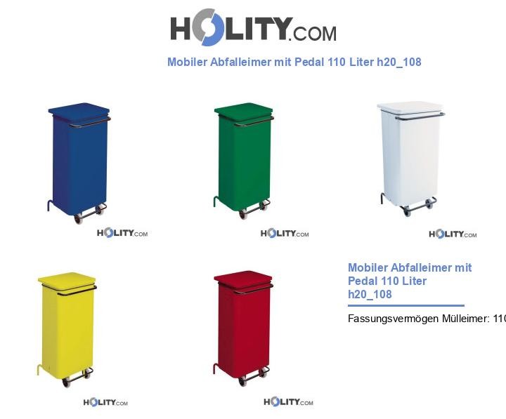 Mobiler Abfalleimer mit Pedal 110 Liter h20_108