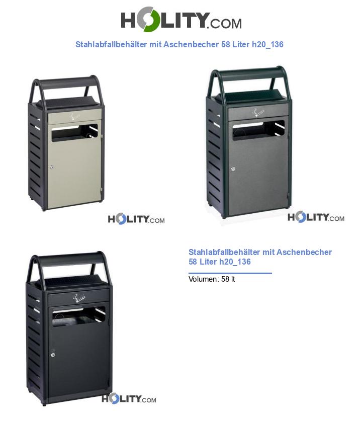 Stahlabfallbehälter mit Aschenbecher 58 Liter h20_136