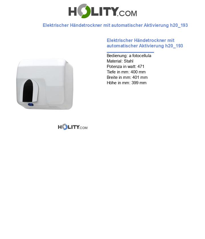 Elektrischer Händetrockner mit automatischer Aktivierung h20_193