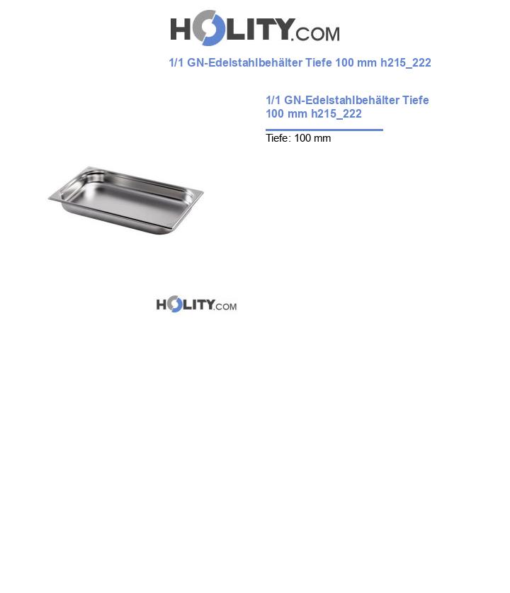 1/1 GN-Edelstahlbehälter Tiefe 100 mm h215_222