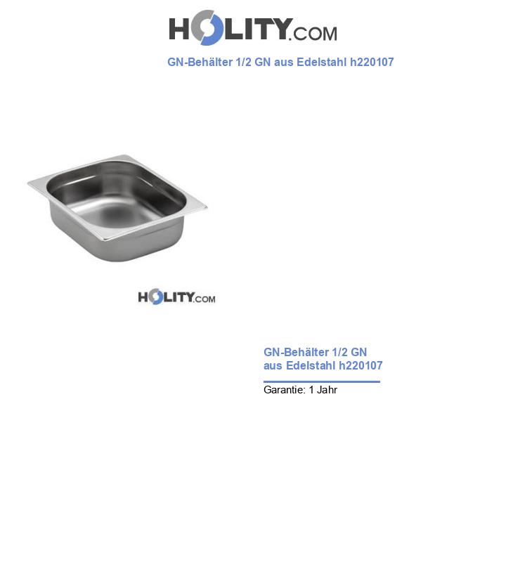 GN-Behälter 1/2 GN aus Edelstahl h220107