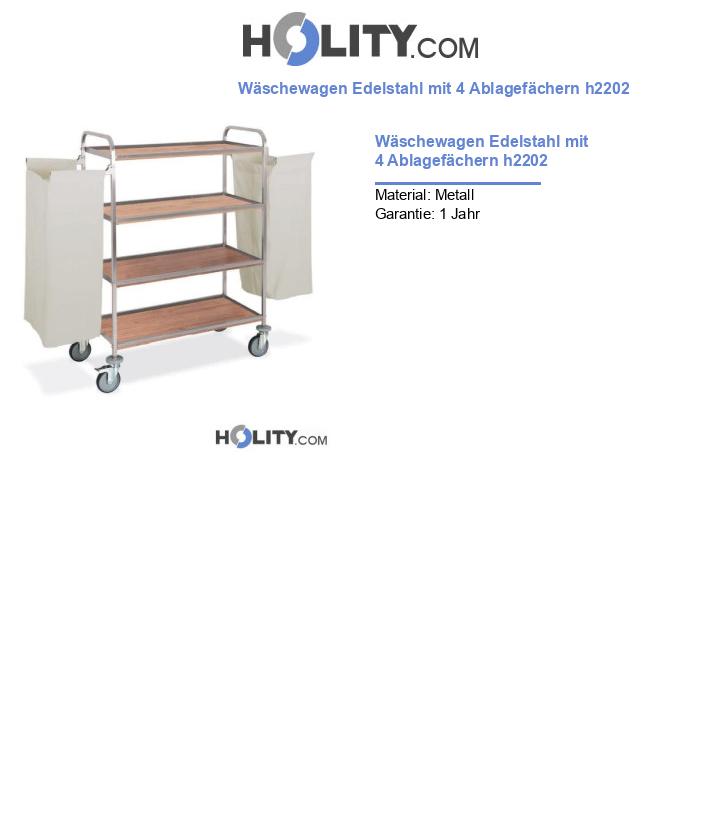 Wäschewagen Edelstahl mit 4 Ablagefächern h2202