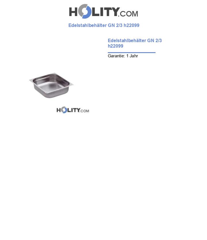 Edelstahlbehälter GN 2/3 h22099