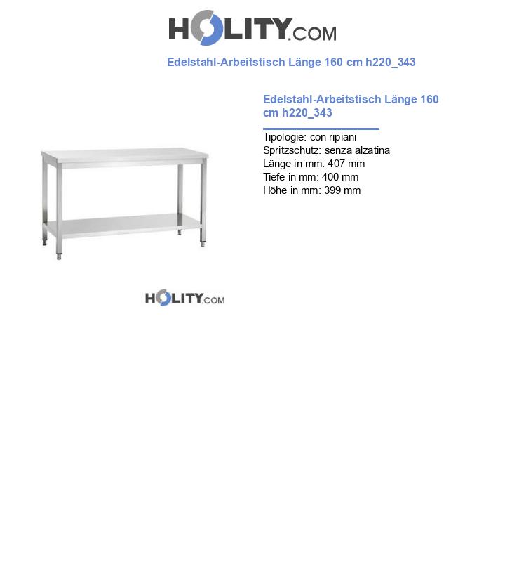 Edelstahl-Arbeitstisch Länge 160 cm h220_343