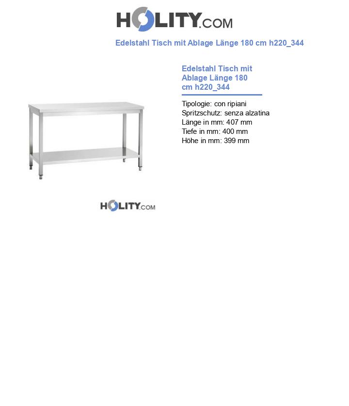 Edelstahl Tisch mit Ablage Länge 180 cm h220_344