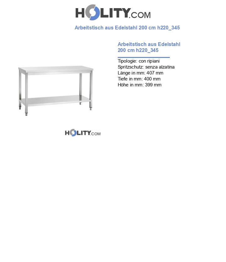 Arbeitstisch aus Edelstahl 200 cm h220_345