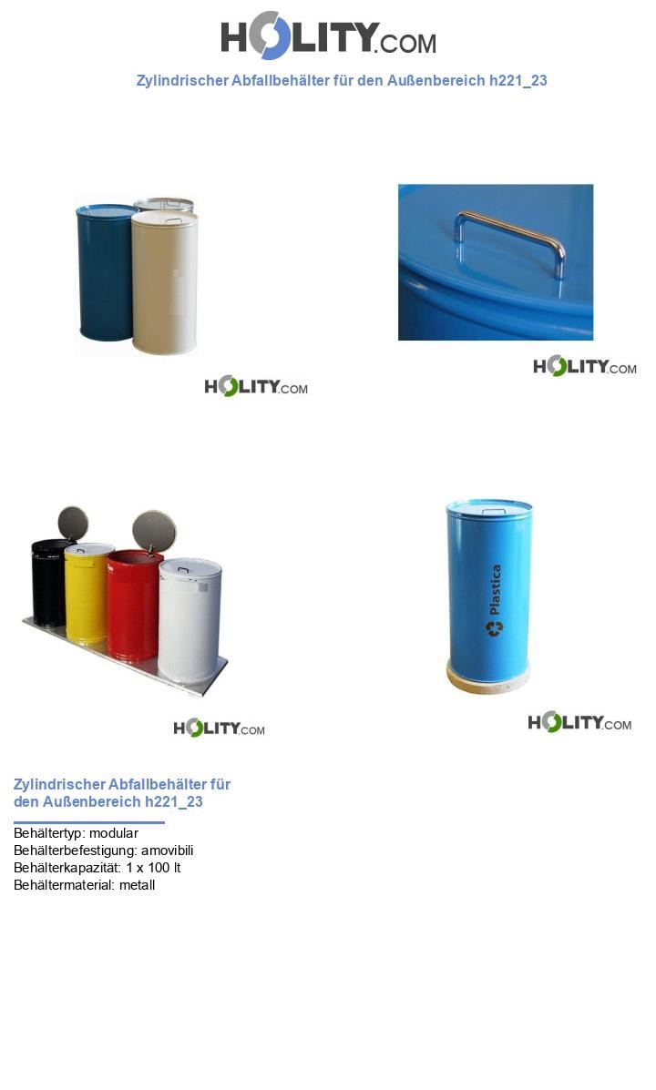 Zylindrischer Abfallbehälter für den Außenbereich h221_23
