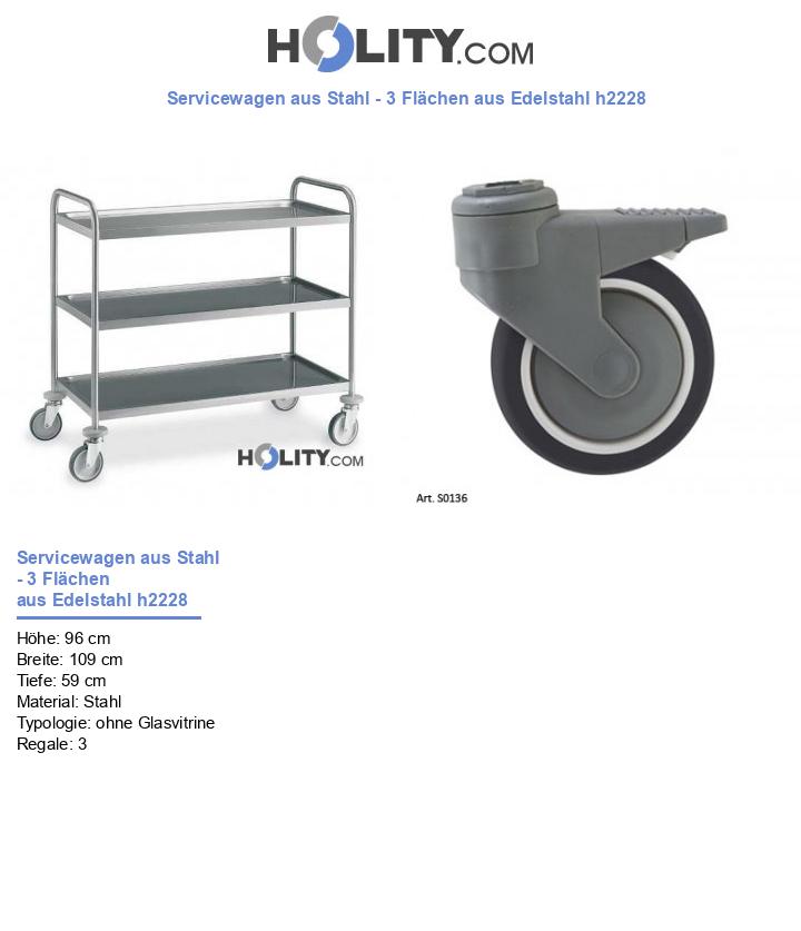 Servicewagen aus Stahl - 3 Flächen aus Edelstahl h2228