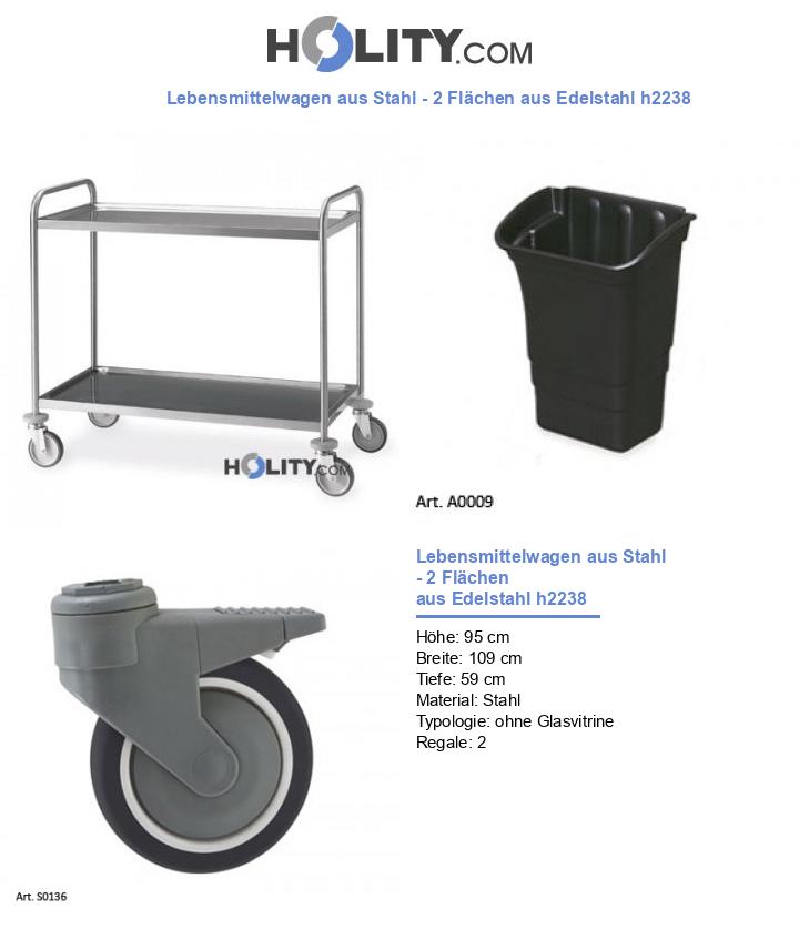 Lebensmittelwagen aus Stahl - 2 Flächen aus Edelstahl h2238