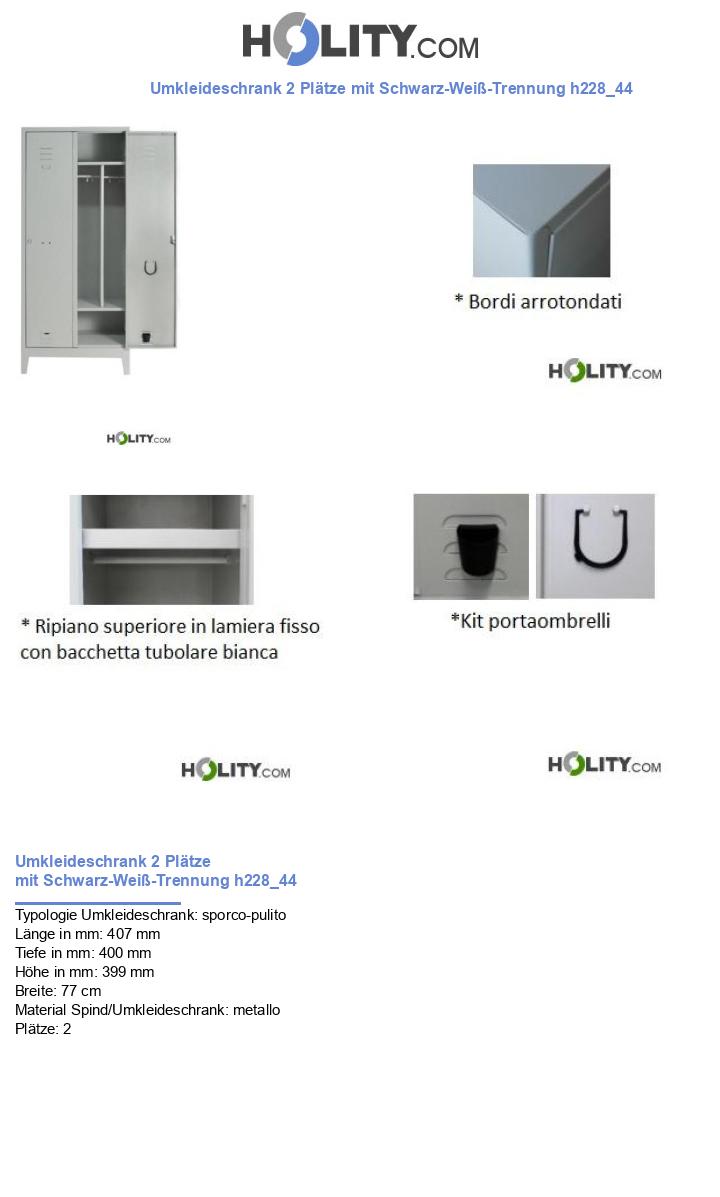 Umkleideschrank 2 Plätze mit Schwarz-Weiß-Trennung h228_44