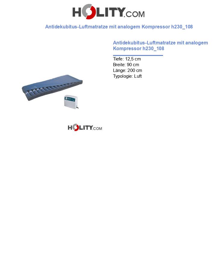 Antidekubitus-Luftmatratze mit analogem Kompressor h230_108