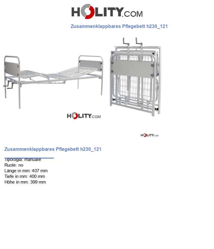 Zusammenklappbares Pflegebett h230_121