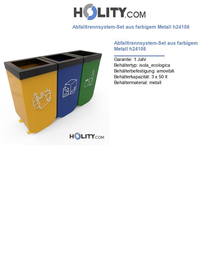 Abfalltrennsystem-Set aus farbigem Metall h24108