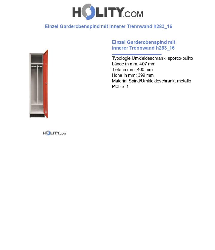 Einzel Garderobenspind mit innerer Trennwand h283_16