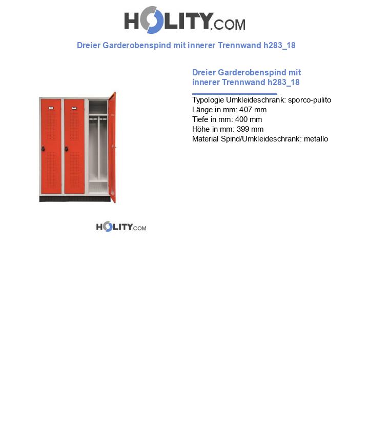 Dreier Garderobenspind mit innerer Trennwand h283_18