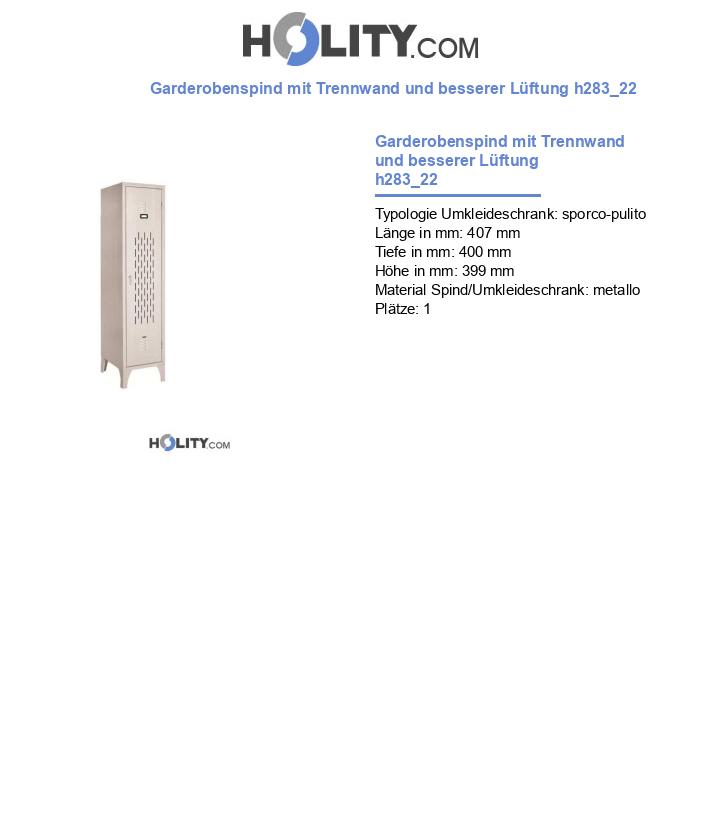 Garderobenspind mit Trennwand und besserer Lüftung h283_22