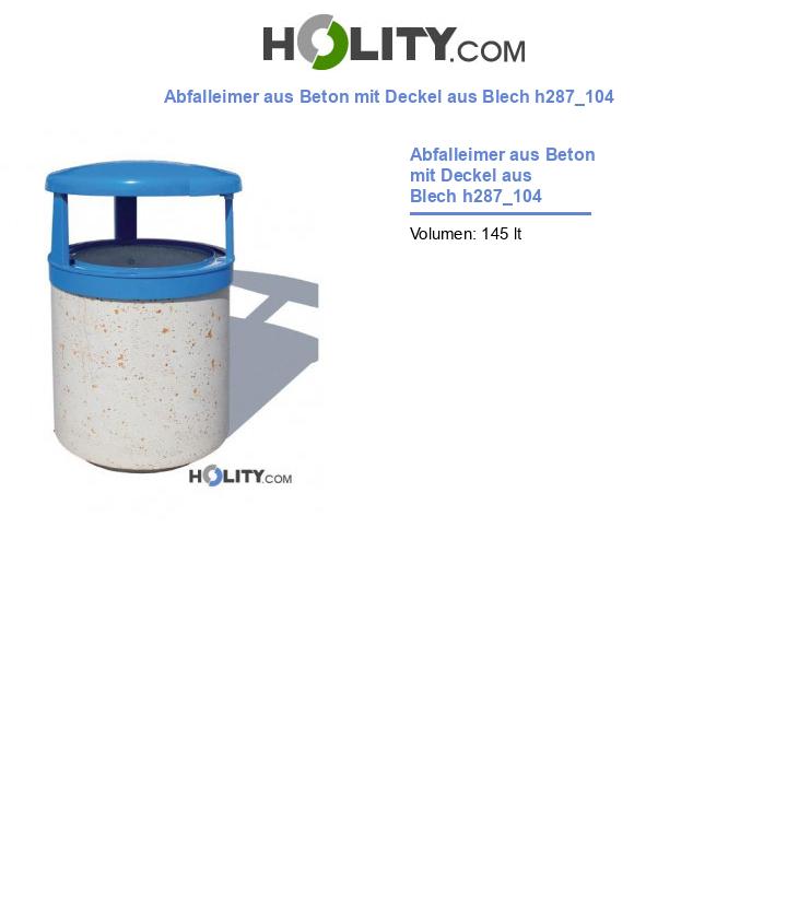 Abfalleimer aus Beton mit Deckel aus Blech h287_104