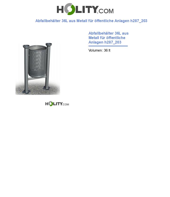 Abfallbehälter 36L aus Metall für öffentliche Anlagen h287_203