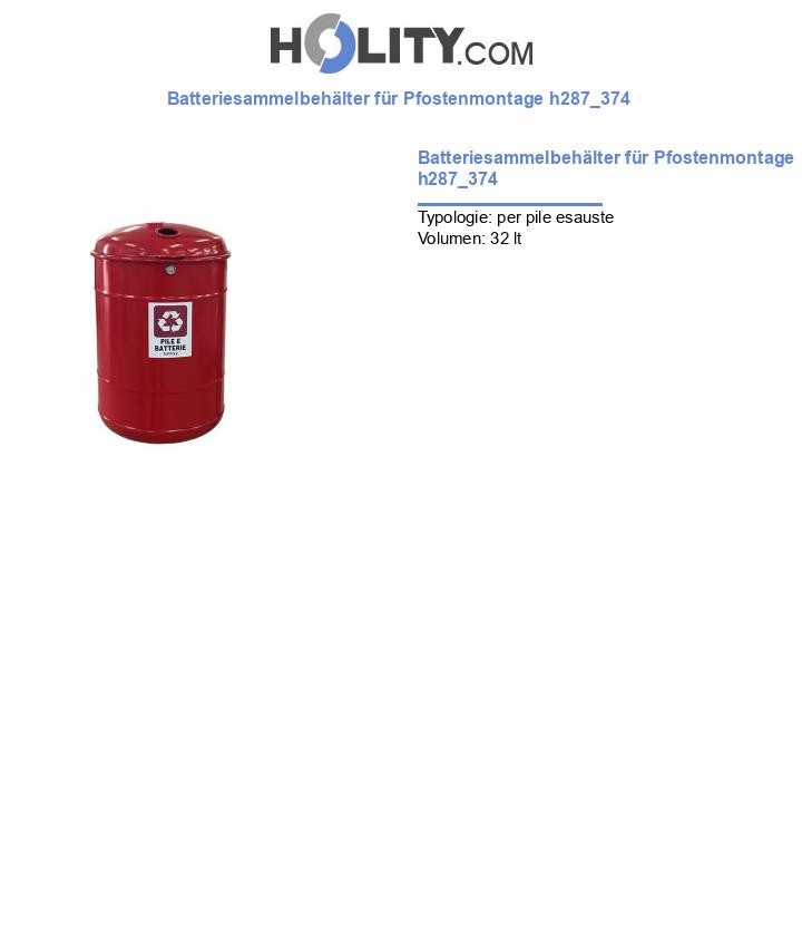 Batteriesammelbehälter für Pfostenmontage h287_374